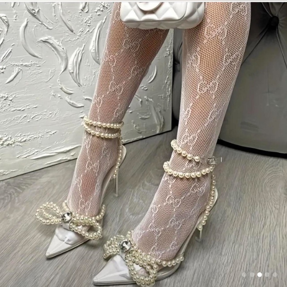 Elegant Pearl-Embellished White Heels